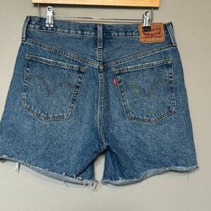Levi's Blue High-Waisted Jean Shorts Frayed Hem